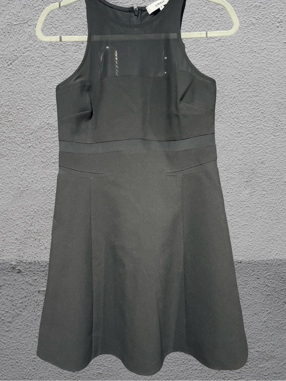 Likely Black Mesh Yoke Fit & Flare Mini Dress